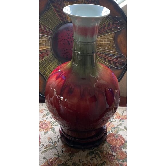 Vase, XL, 16”T, Yabian Chinese Flambé Drip Glaze, Red,Purple,Green,VTG*Rare* - Picture 16 of 16
